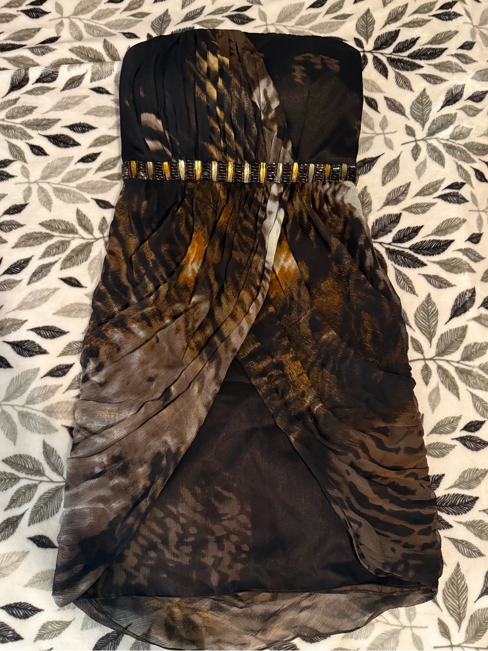 ✨ STUNNING Hoaglund New York Silk Chiffon Animal Print Draped Cocktail Dress ✨